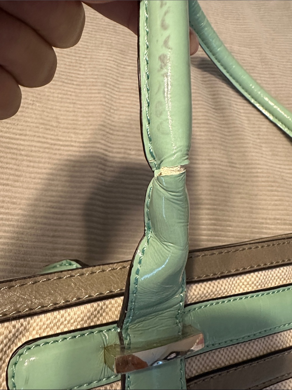 Guess Canvas Tote in Cream with Mint Trim - Picture 8 of 14